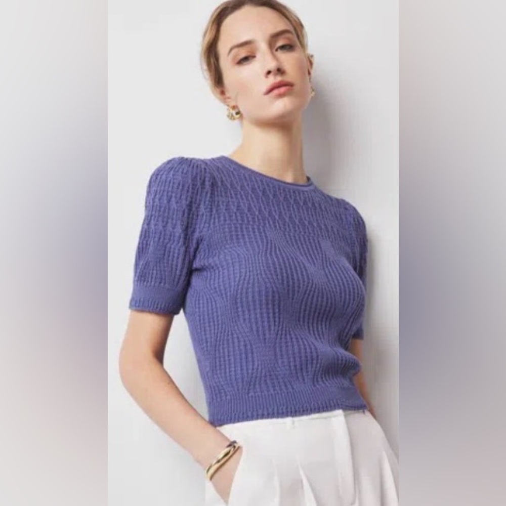 WHITE HOUSE BLACK MARKET Novelty Stitch Puff Sleeve Pullover Sweater In Velvet